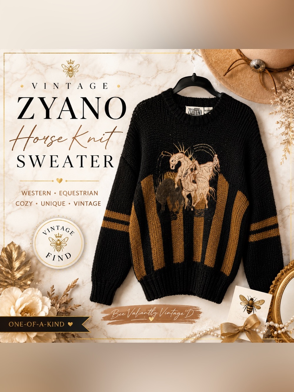 Vintage ZYANO Horse Knit Sweater Western Equestrian Oversized Cozy Pullover